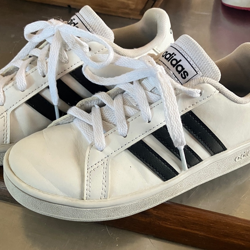 Adidas Kids White and Black Striped Sneakers
